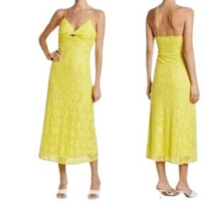 Nordstrom NSR Womens Maxi Dress Yellow Floral Twist Front Keyhole Lace S New